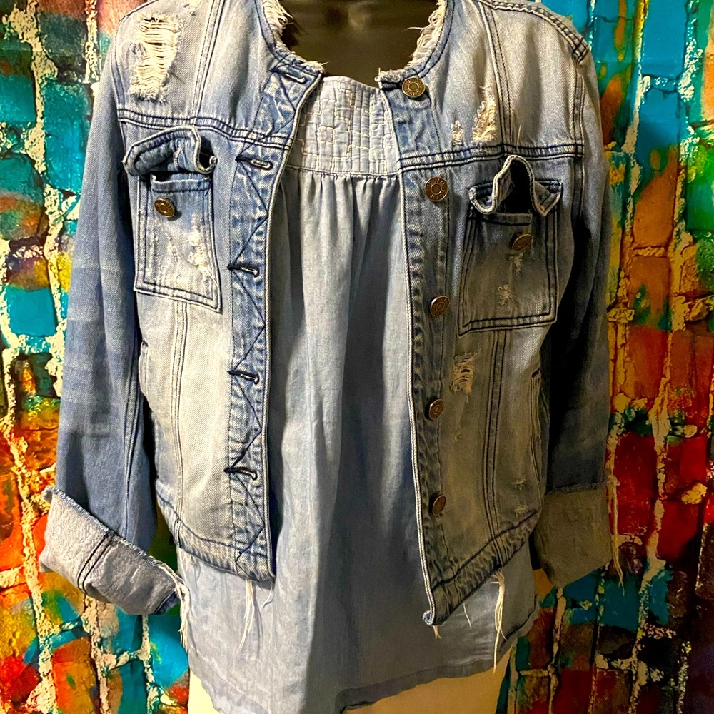 Ann Taylor Loft Chambray Ruched Top Size Medium